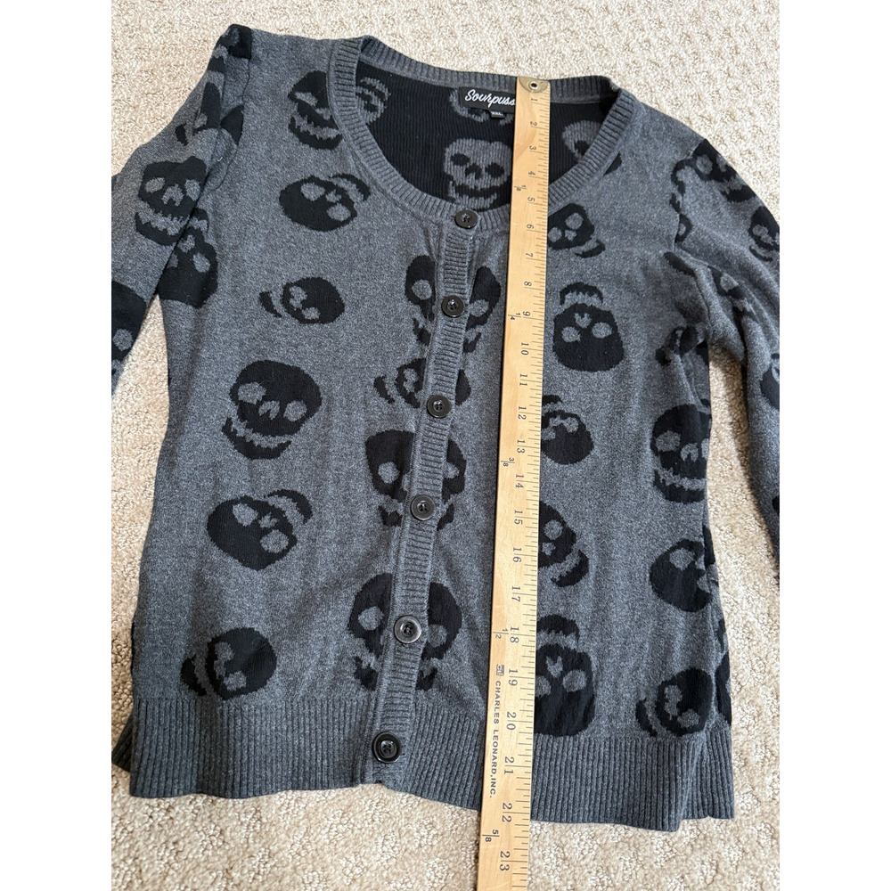 SOURPUSS Skull Cardigan Size XXL (CHECK?) - Black Gray Halloween Spooky Women - Picture 7 of 7